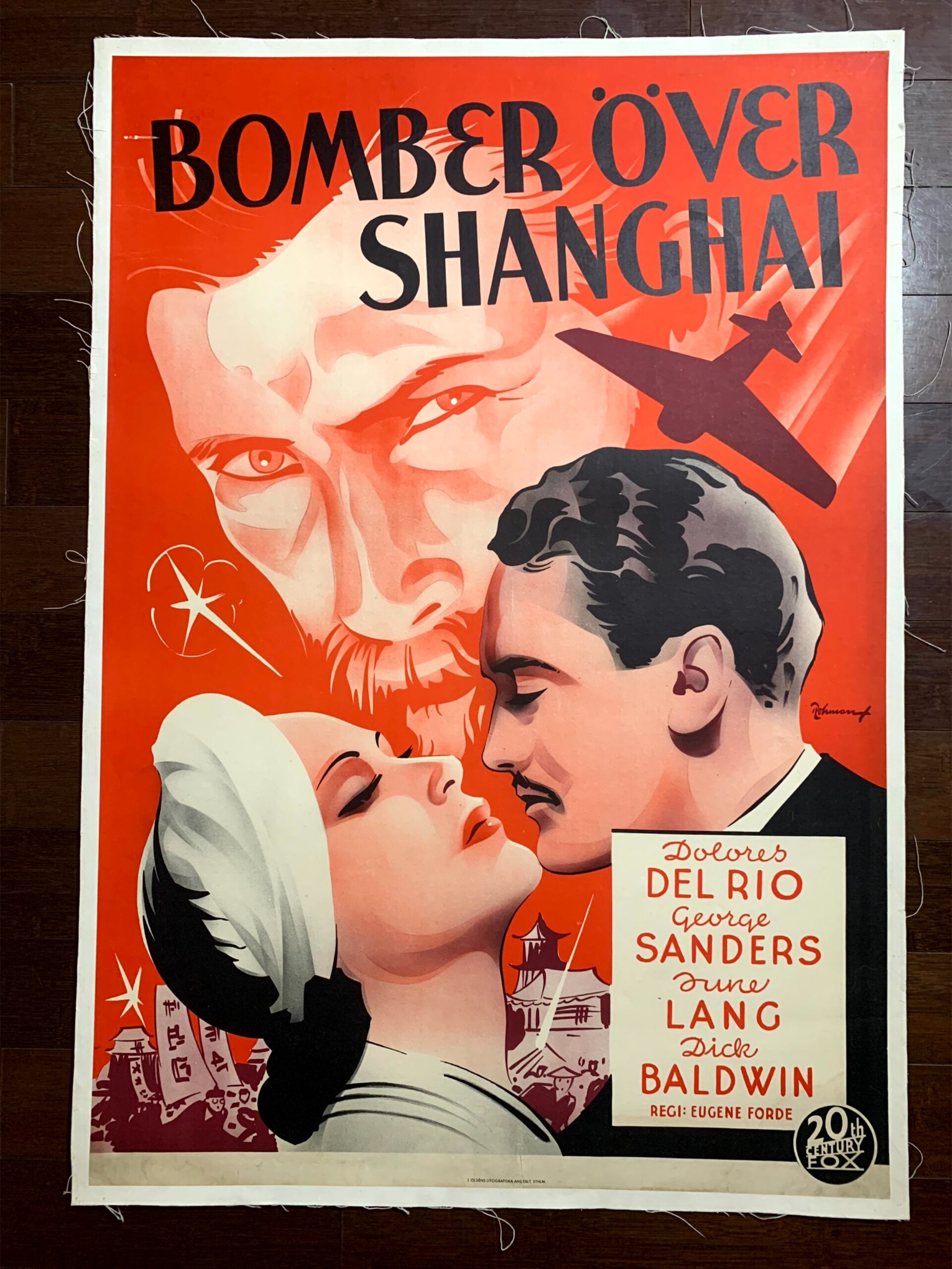 Bomber Over Shanghai - Art by Rohman (1938) Swedish One Sheet Movie Poster LB